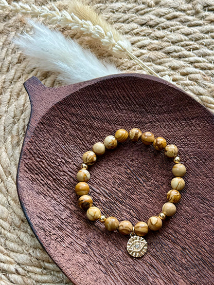 Wooden Jasper + Gold Chunky Charm Band