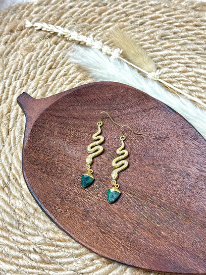 Emerald + Gold Snake Earrings