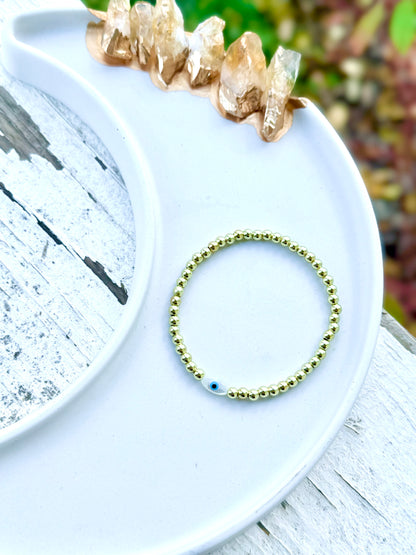 Mother of Pearl Evil Eye + Gold Filled Bracelet