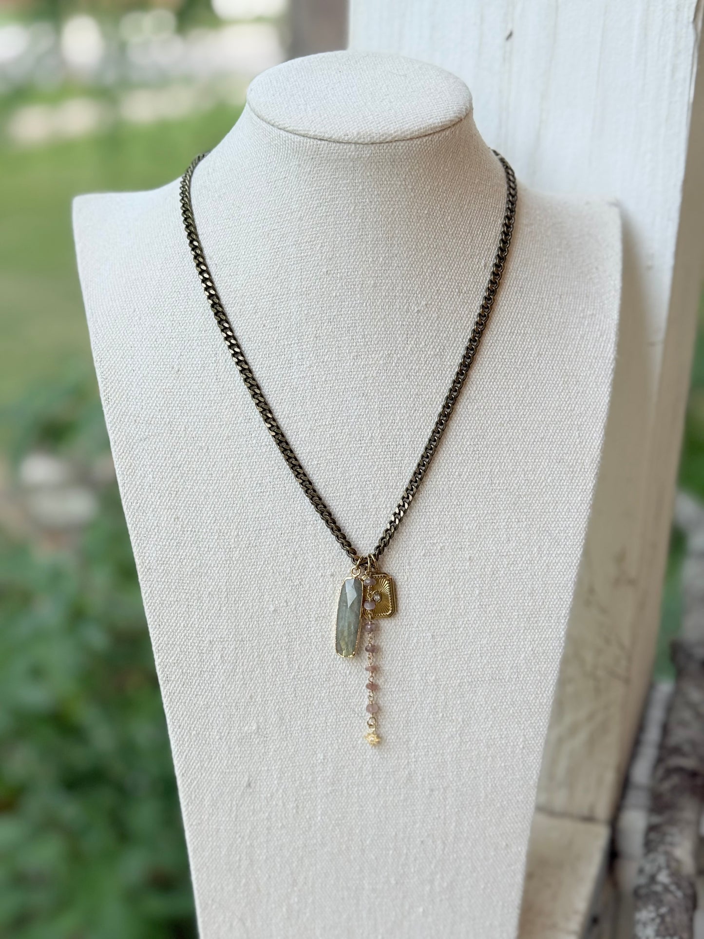 Chocolate Moonstone + Labradorite Mixed Metal Necklace