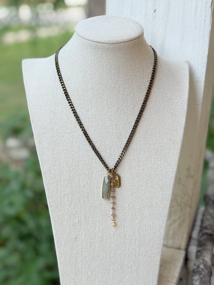 Chocolate Moonstone + Labradorite Mixed Metal Necklace