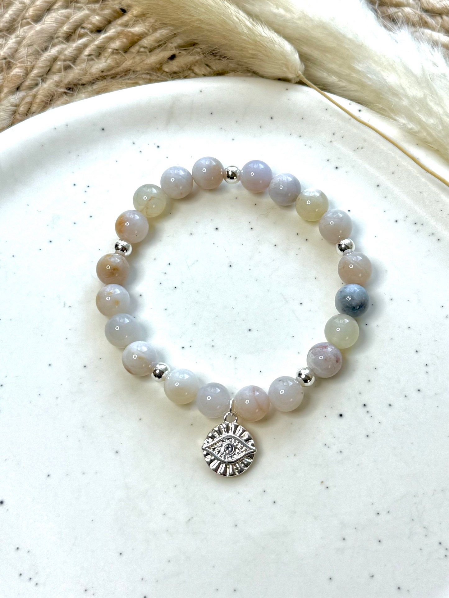 Winter Blossom Agate + Silver Chunky Charm Band