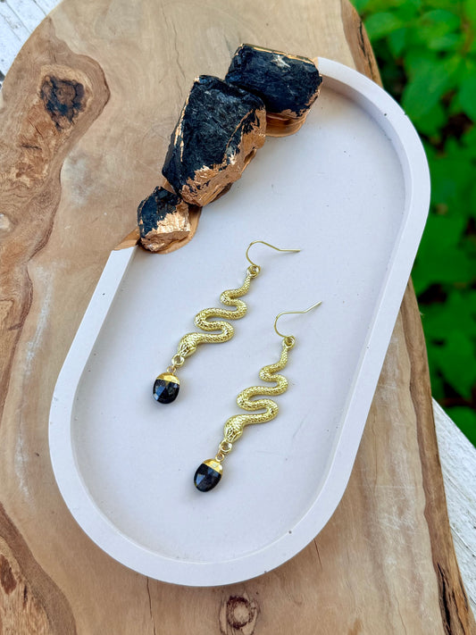 Hypersthene + Gold Snake Earrings