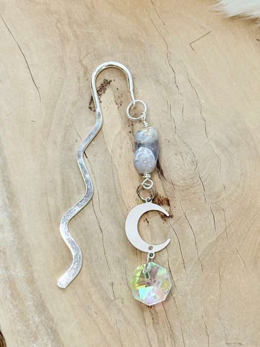 Skin on Blue Chalcedony  + Silver Plant Stake
