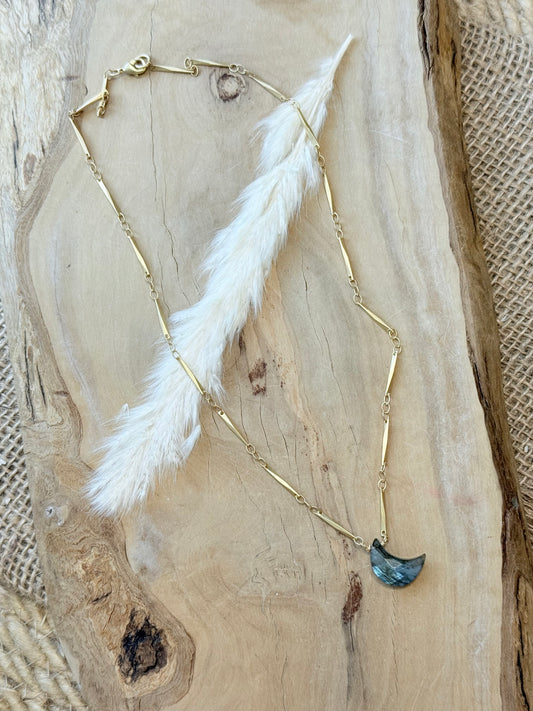 Labradorite + Matte Gold Moon Necklace