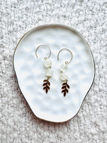 Botanical Leaf + Calcite Gold Dangle Earrings