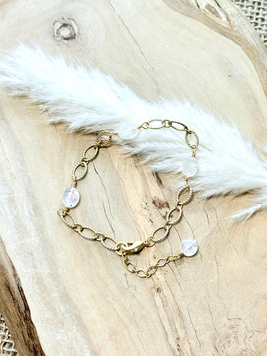 Rainbow Moonstone + Matte Gold Chain Bracelet