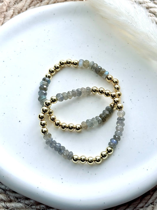 Labradorite + Gold Color Block Bracelet