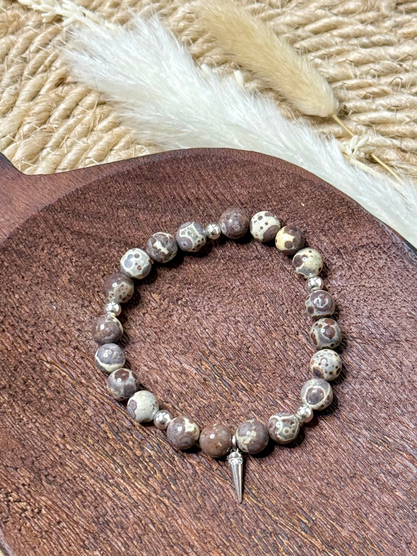 Coffee Jasper + Silver Chunky Charm Band