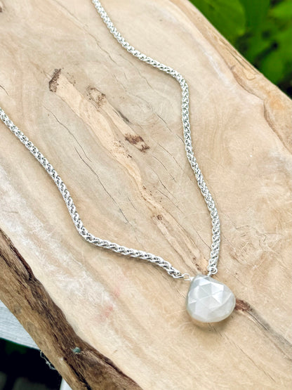 Gray Moonstone + Silver Pendant Necklace