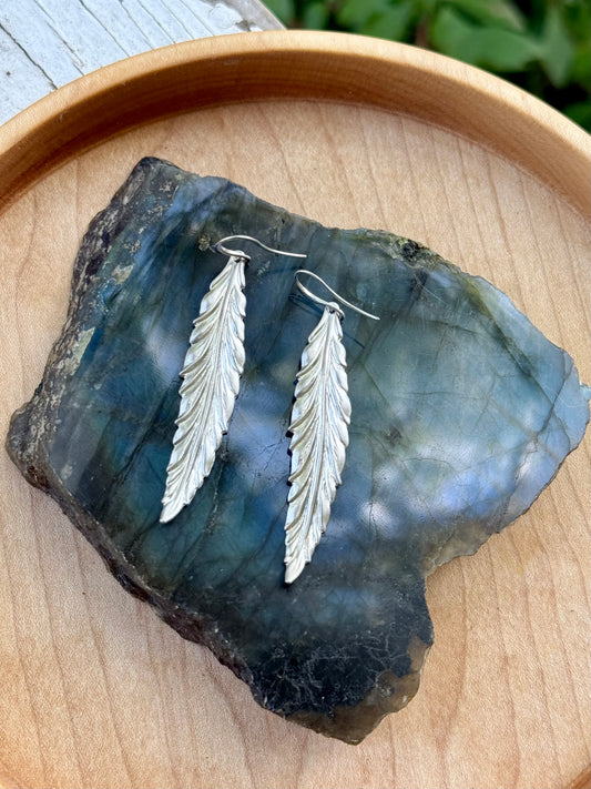 Matte Silver Feather Earrings