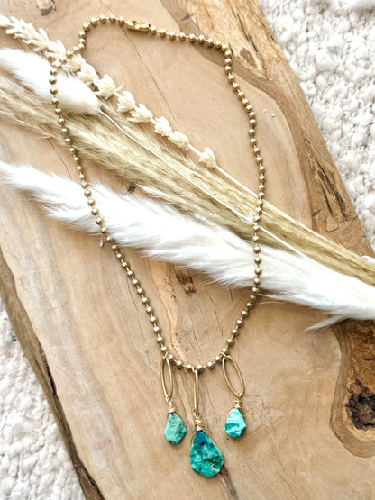 Peruvian Turquoise Trio + Matte Gold Necklace