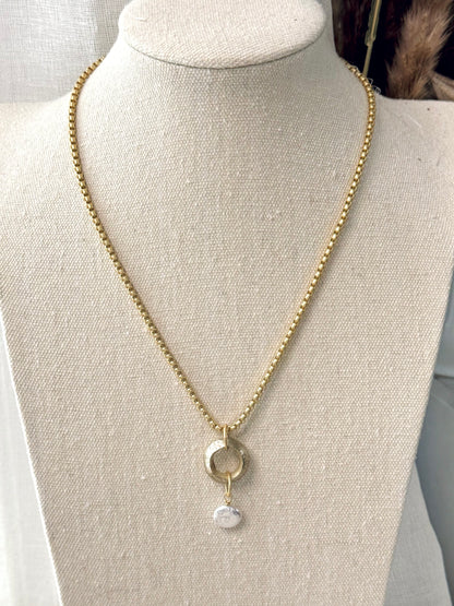 Freshwater Pearl + Matte Gold Boho Necklace