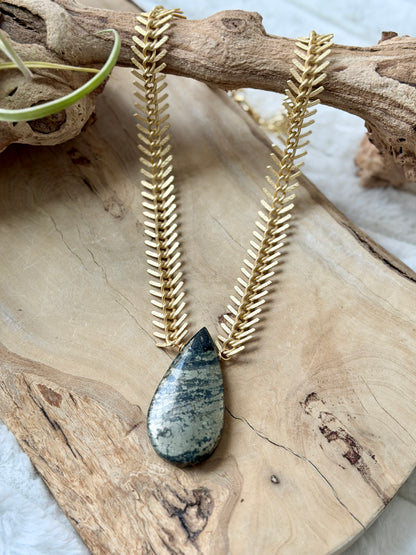 Pyrite in Magnetite + Matte Gold Fishbone Chain Necklace
