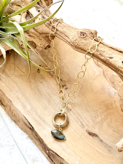 Labradorite Evil Eye + Matte Gold Necklace