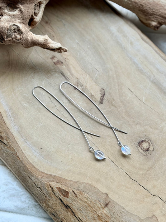 Rainbow Moonstone Ovals + Silver Twister Threader Earrings
