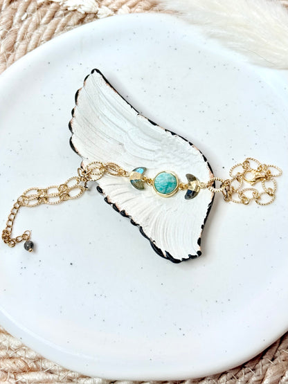 Amazonite + Labradorite Gold Moon Phase Bracelet