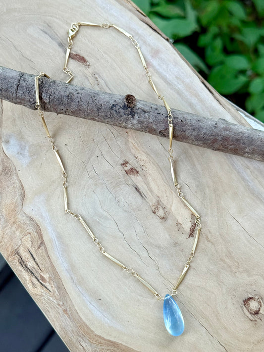 Aquamarine + Matte Gold Necklace