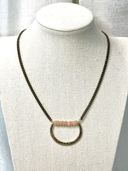 Peach Moonstone + Mixed Metals Horseshoe Necklace