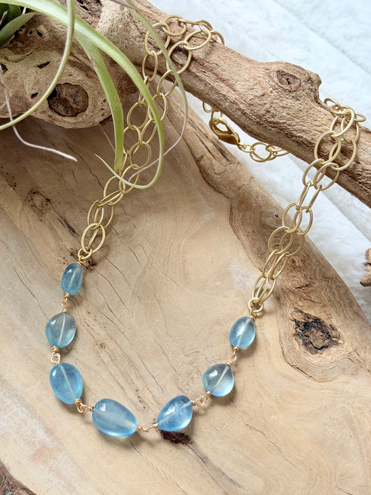 Aquamarine + Matte Gold Necklace