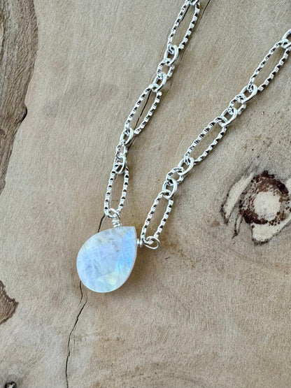 Rainbow Moonstone + Silver Necklace