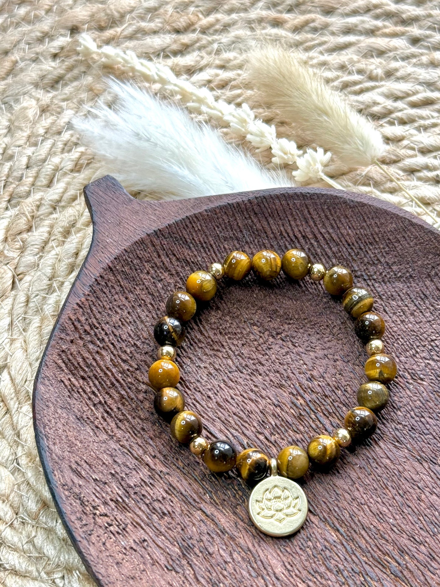 Tiger Eye + Gold Chunky Charm Band