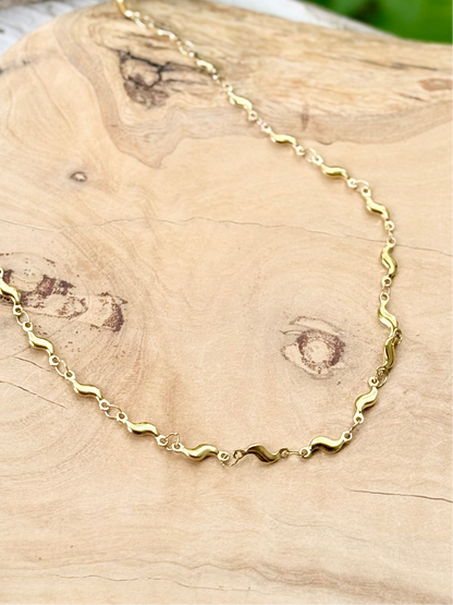 Gold Stainless Steel Wavy Chain Necklace