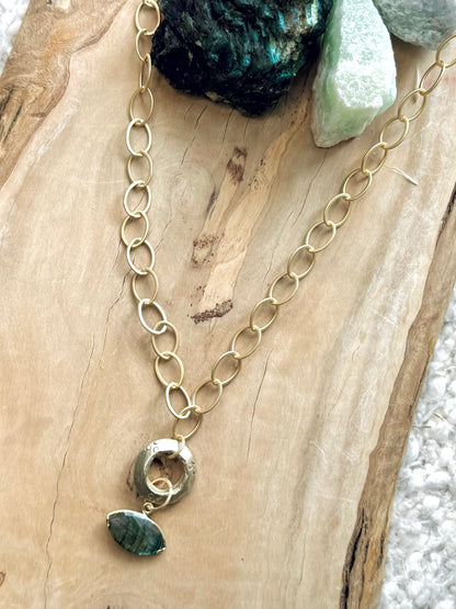 Labradorite Evil Eye + Matte Gold Necklace