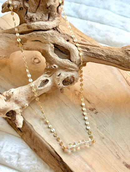 Aura Quartz + Matte Gold Bar Necklace