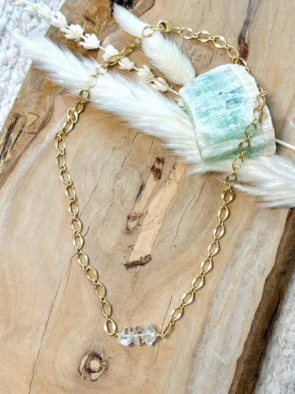 Herkimer Diamond + Matte Gold Trio Necklace