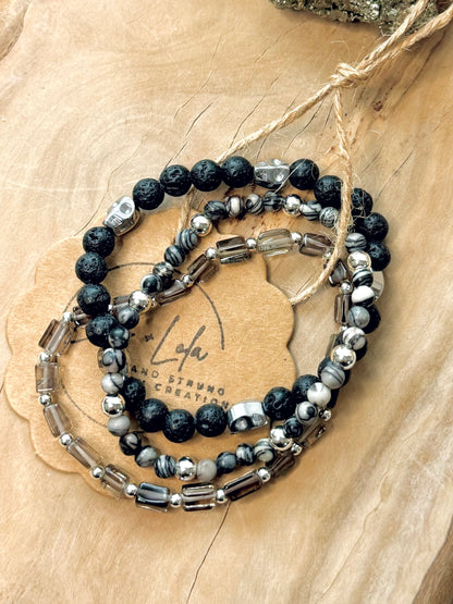 Gray + Silver Skully Stack (3-stack)