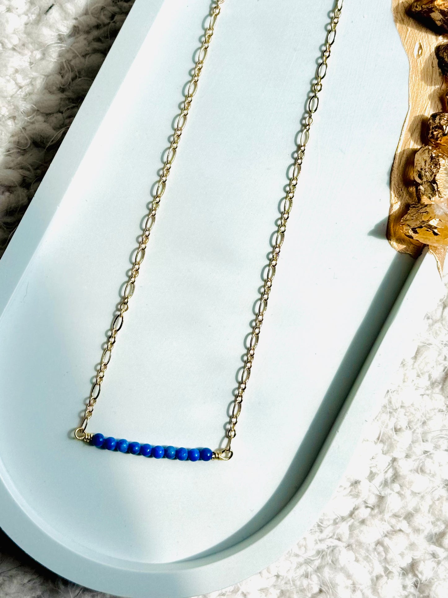 Lapis + Gold Chain Mini Bar Necklace