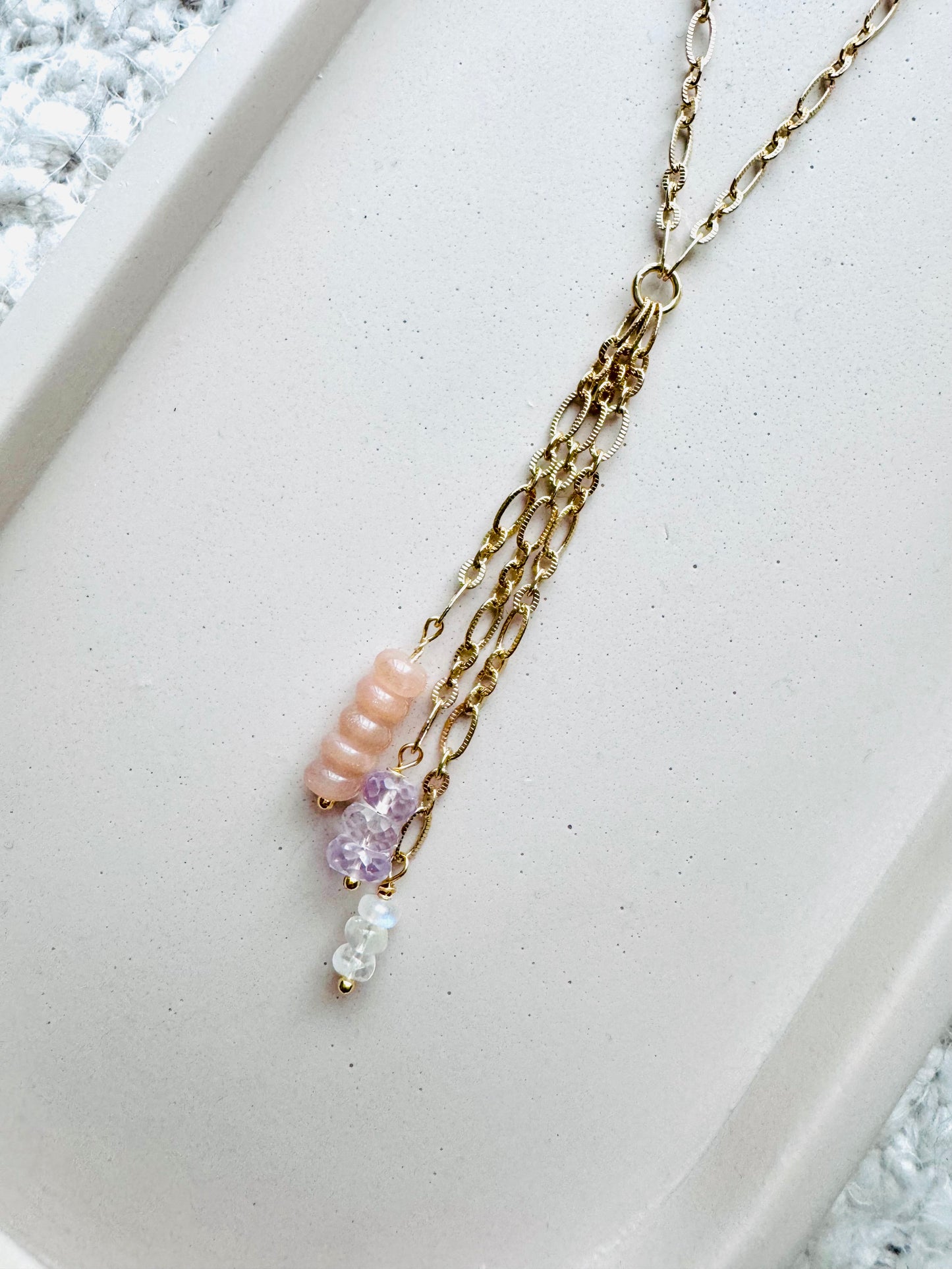 Mixed Gems + Gold Lariat Necklace