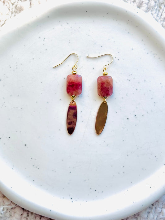 Botanical African Red Aventurine Dew Drop + Gold Earrings