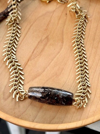 Laguna Lace Agate + Matte Gold Fishbone Chain Necklace