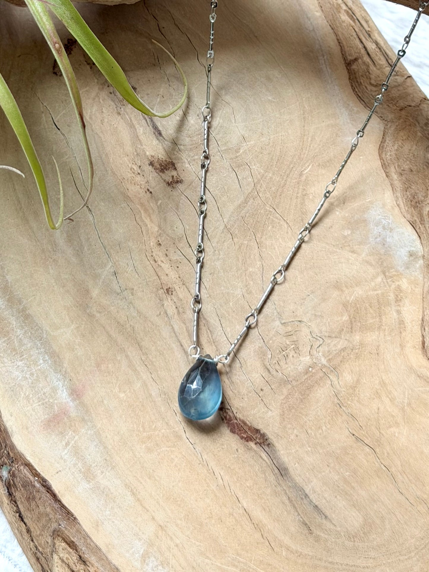 Blue-Purple Fluorite + Silver Stainless Necklace