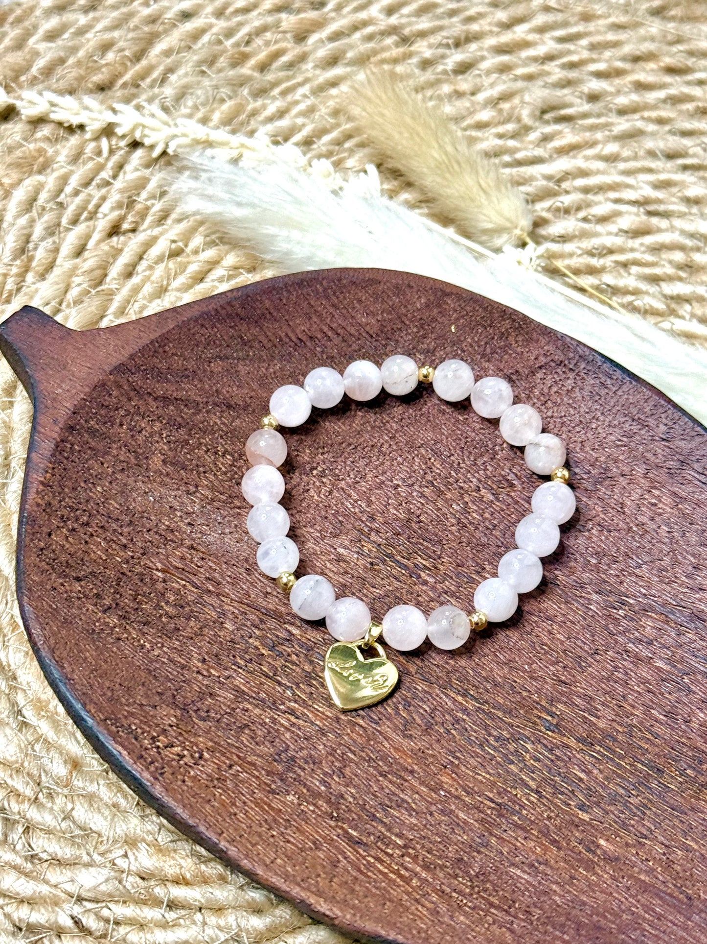 Pale Pink Phantom Agate + Gold Chunky Charm Band