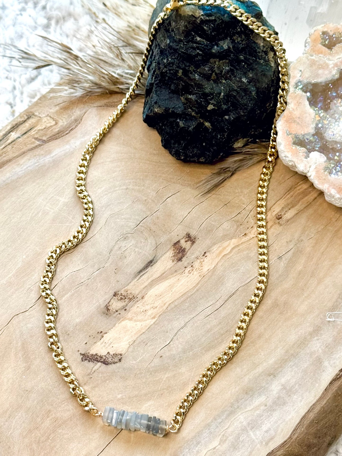 Gray Moonstone + Gold Choker Necklace