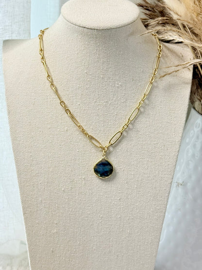 Labradorite + Matte Gold Chain Necklace