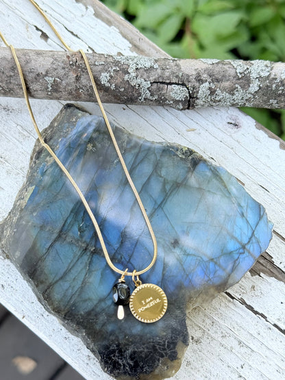 I AM POWERFUL: Black Onyx + Gold Stainless Steel Necklace
