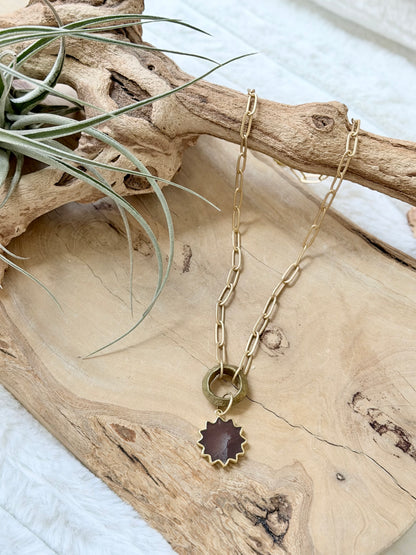 Chocolate Moonstone Sunburst + Matte Gold Necklace