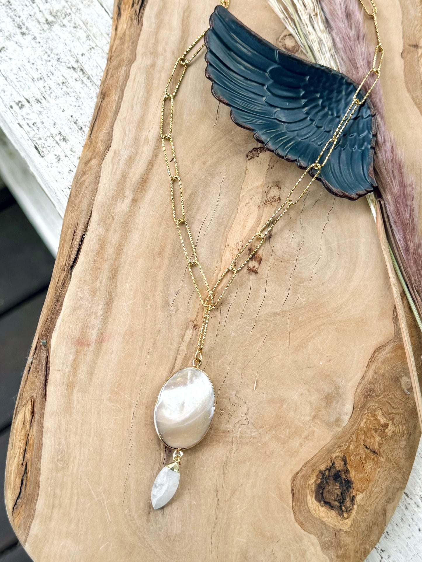 Mother of Pearl + Moonstone Gold Necklace