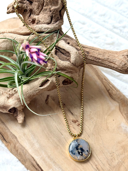 Australian Opal + Gold Circle Pendant Necklace