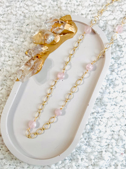 Rose Quartz + Gold Chain Necklace