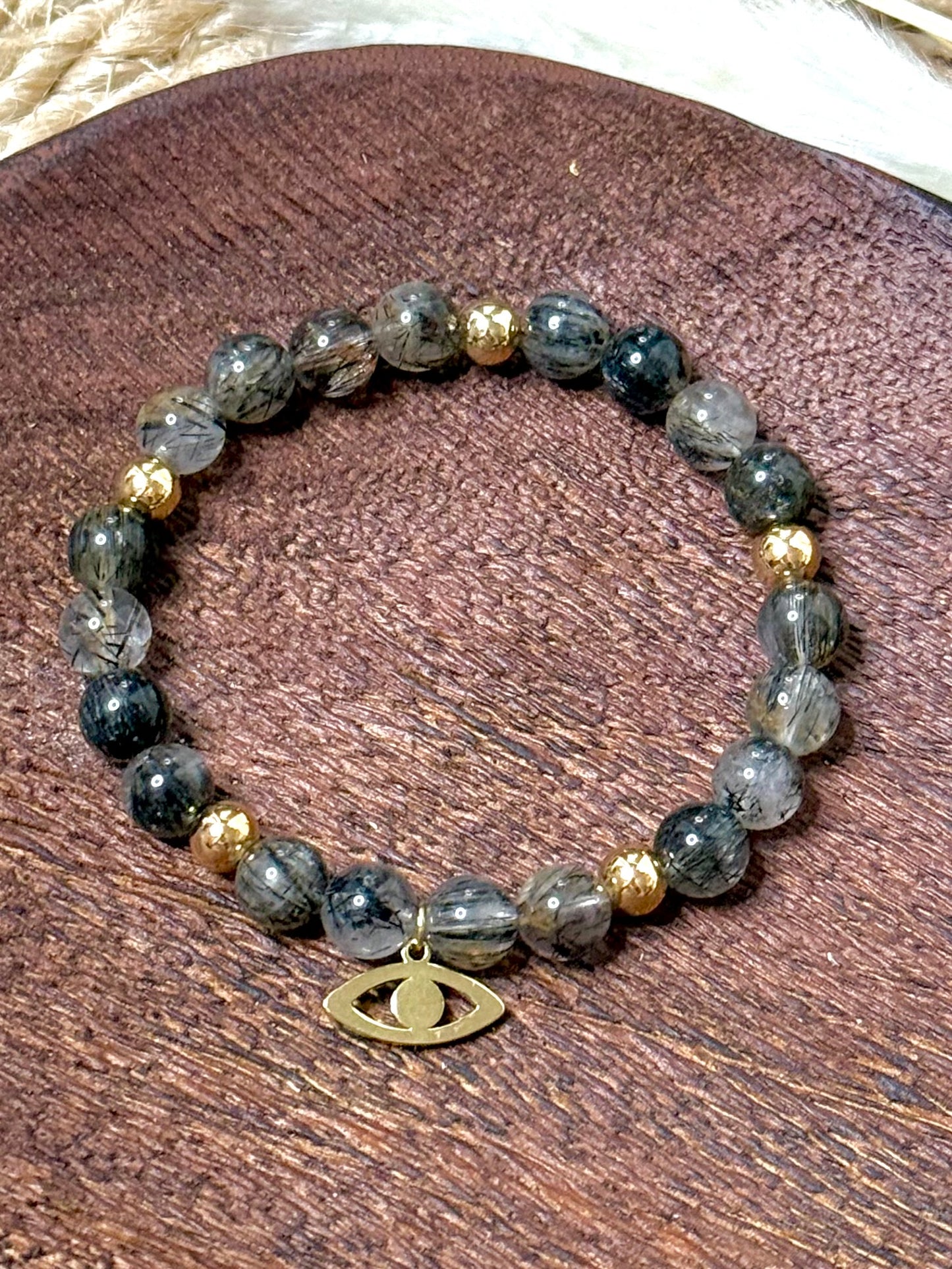 Tourmaline with Quartz + Gold Chunky Charm Band