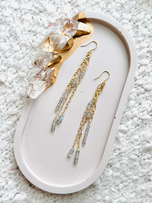 Labradorite + Matte Gold Dangle Earrings