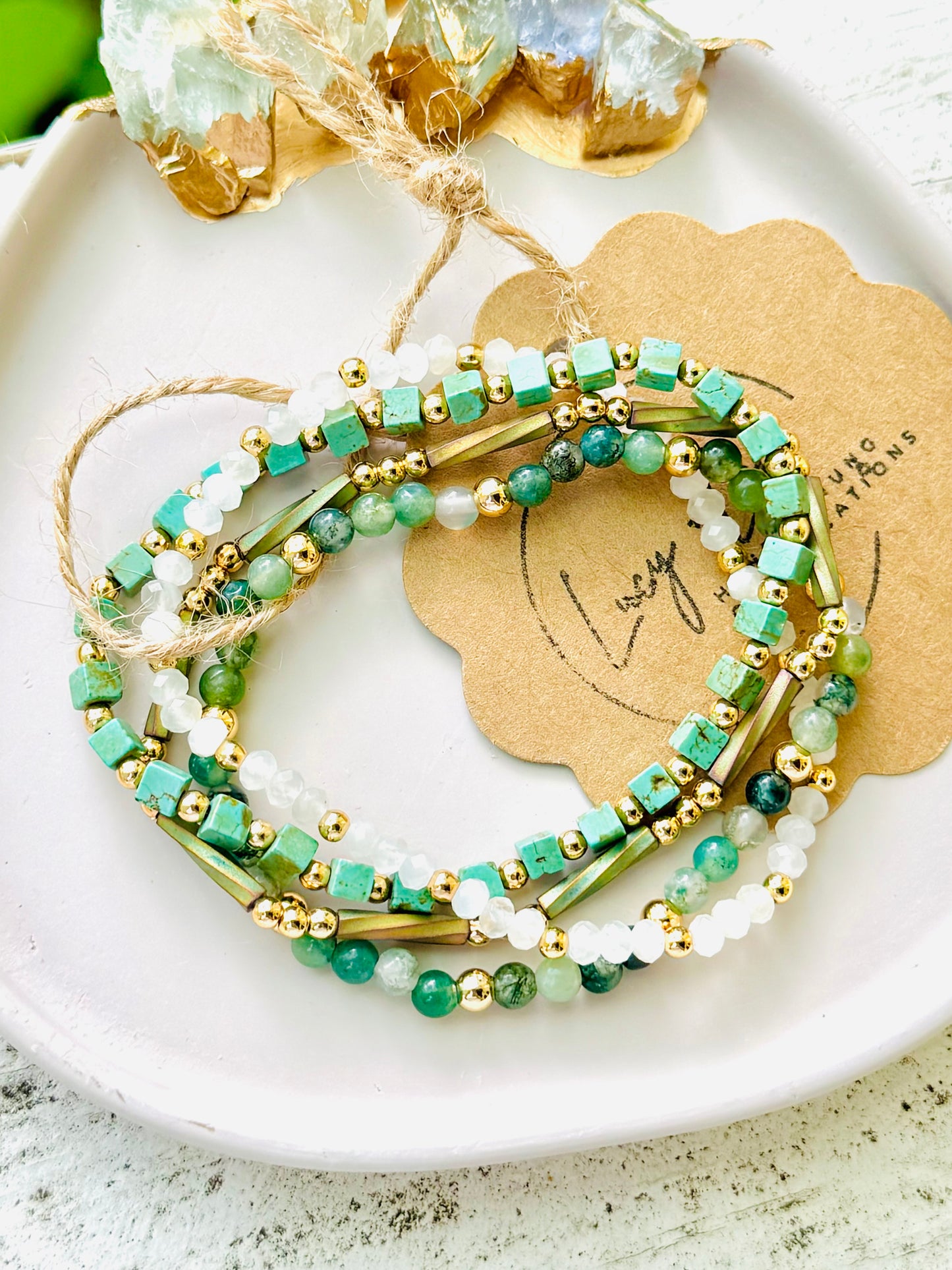 Turquoise + Moonstone in Gold (4-stack)