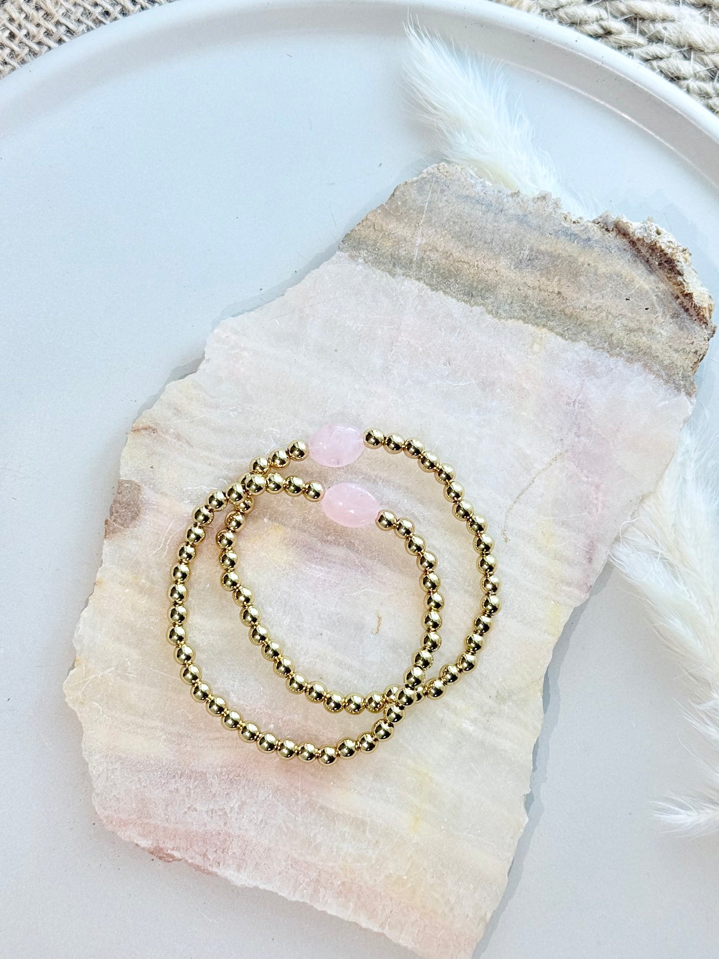 Morganite + Gold Beaded Bracelet