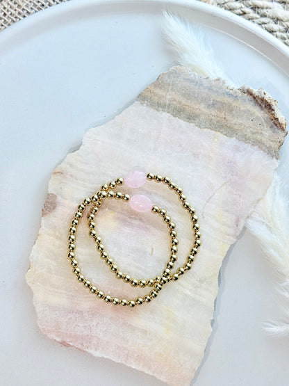 Morganite + Gold Beaded Bracelet