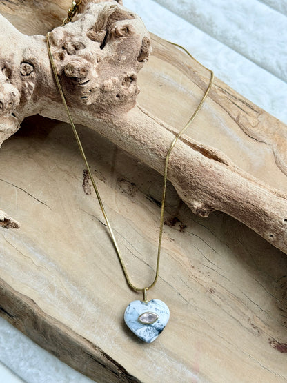 Gemstone Heart + Gold Stainless Steel Necklace